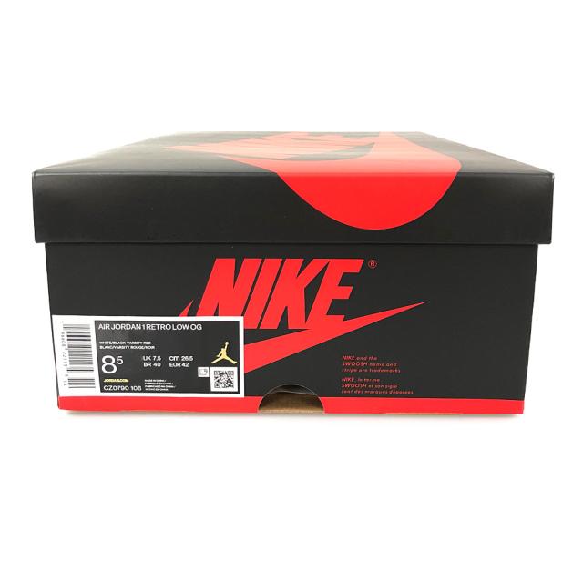 NIKE ナイキ CZ0790-106 AIR JORDAN 1 RETRO LOW OG BLACK TOE エアジョーダン つま黒 シューズ 白×黒×赤 US8.5＝26.5cm 正規品 / 31599
