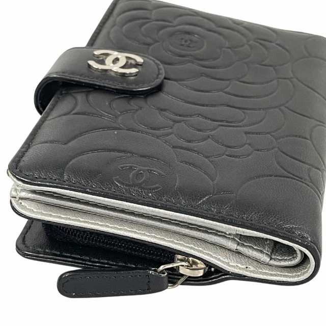 CHANEL シャネル カメリア 二つ折り 財布 小銭入れあり ブラック