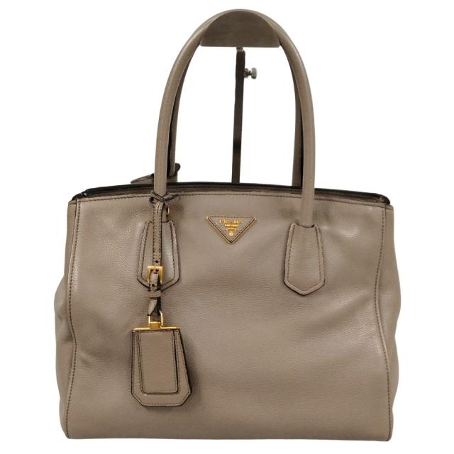 希少】PRADA ロゴ入り しわ加工レザー トートバッグ グレー PRADA