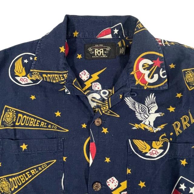 RRL ダブルアールエル Varsity Logo Vacation Shirt 総柄 リネン RRL ダブルアールエル Varsity Logo Vacation Shirt 総柄 リネン