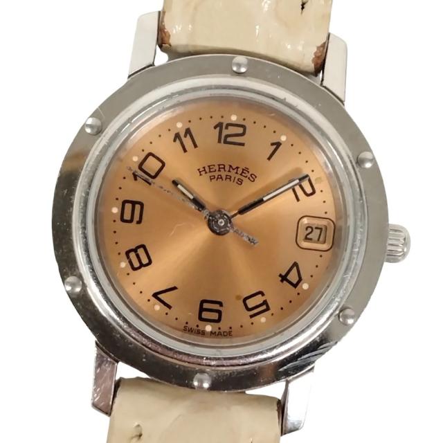 【訳アリ】HERMES エルメス CL4.210 クリッパー クォーツ レディース 革ベルト社外 替えベルト付属 不稼働品 腕時計 正規品 / C456
