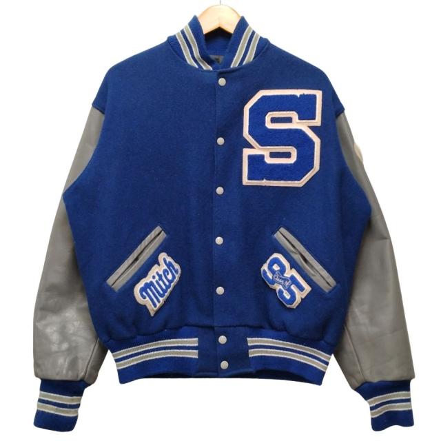 POWERS Mfg Co USA製 袖革 スタジャン ブルー×グレー サイズ44 正規品 / 53194