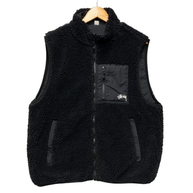 STUSSY ステューシー Sherpa Reversible Vest リバーシブル ボア ナイロン ベスト ブラック サイズ L 正規品 / 40747