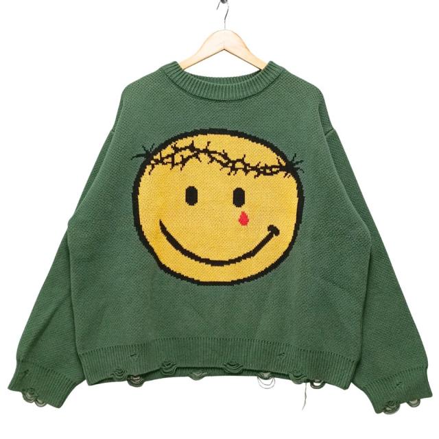 K.O.K VINTAGE KNIT ダメージ加工 オーバーサイズ ニットセーター サイズタグ欠損 グリーン サイズ不明 正規品 / 40799