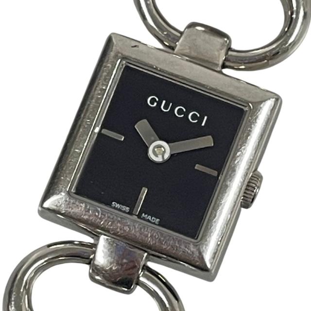 GUCCI グッチ 訳アリ品 レディース 120 トナルヴォーニ スクエア バングルウォッチ 黒文字盤 クォーツ 腕時計 正規品 / C46