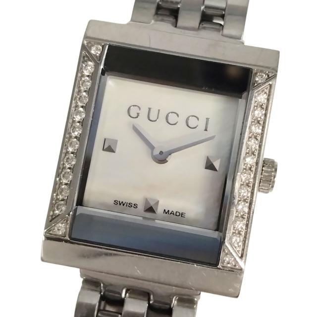GUCCI グッチ 128.4 Gフレーム ダイヤベゼル シェル文字盤 クォーツ ステンレス 腕時計 シルバー 正規品 / C914 GUCCI グッチ 128.4 Gフレーム ダイヤベゼル シェル文字盤 クォーツ