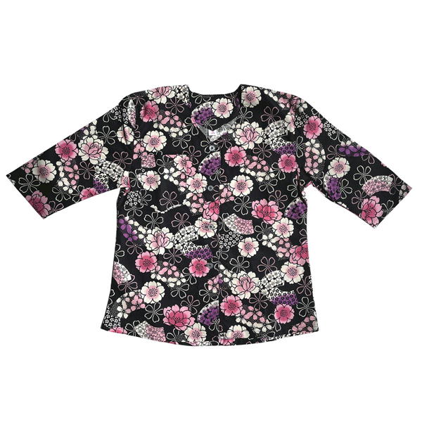 こいくち 子供 鯉口 シャツ 夜桜扇舞　サイズ：JS・JM・JL・JLL　素材：綿100％(こいぐち 肉襦袢　肉襦袢 花柄　さくら 屏風 扇子 )
