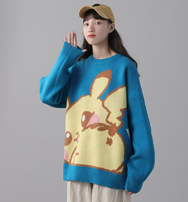 カジュアルニットセーター 可愛いビッグプリントデザイン ルームウェア 大き目サイズ カップルの通販は 5,800円