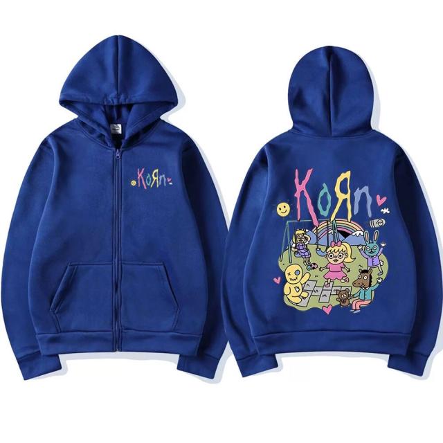 KoRn フード付きジップパーカー カートゥーンデザイン トップス 