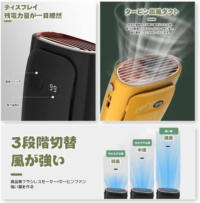 腰掛け扇風機 10000mAh大容量 風量3段階 首掛け扇風機 携帯
