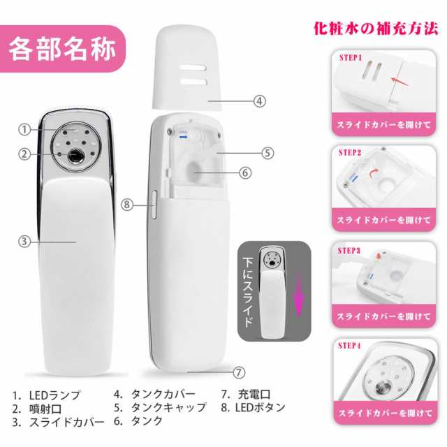 多機能ナノハンディミスト 携帯式ミスト美顔器 6色led搭載 光エステ 超