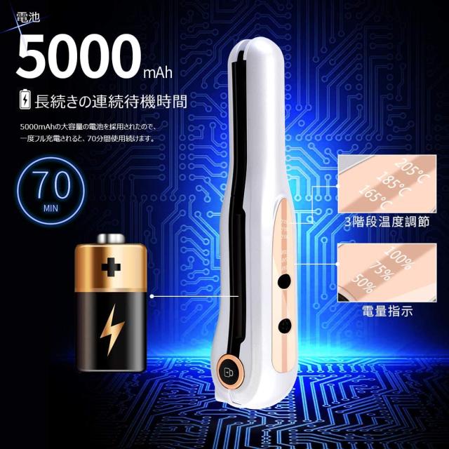 コードレス ミニ フラット アイアン  作動 セラミック トルマリン ヘア ストレートナー  5000mAh バッテリー コードレス ミニ フラット アイアン 作動 セラミック トルマリン ヘア