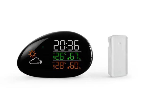 デジタル 置き時計 LED目覚まし時計 温度湿度表示 夜間照明LCDスクリーンと天気予報機能付き (玉石型)の通販は 5,152円