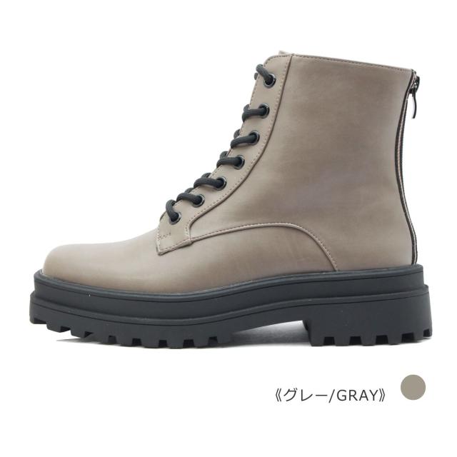 by バイ あしながおじさん レディース ブーツ 8710535 レースアップ ショート スクウェアトゥ 厚底 靴 黒 白 ブラック アイボリー グレー_6