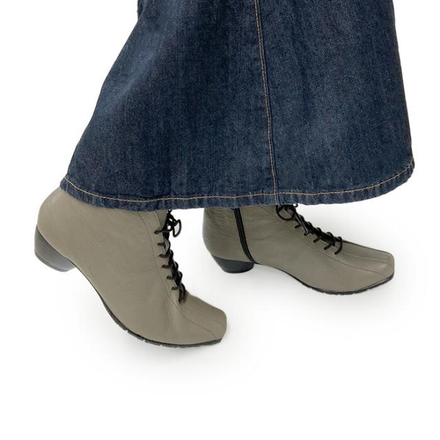 Yukiko Kimijima ユキコ キミジマ レディース ショートブーツ 8343 レザー 編み上げ ファスナー 4E 本革 3.5cmヒール  日本製 Yukiko Kimijima ユキコ キミジマ レディース ショートブーツ 8343