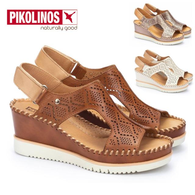 ピコリノス PIKOLINOS レディース レザー サンダル ウェッジソヒール パンチング PK575 本革 AGUADULCE W32 スペイン