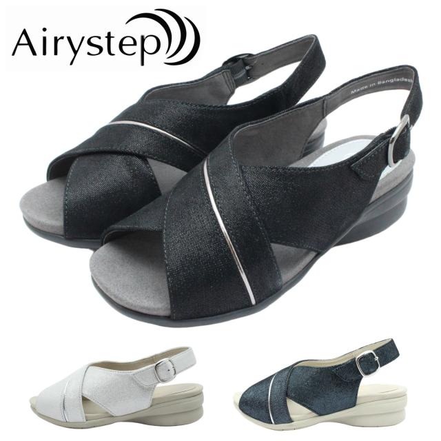 Airystep エアリーステップ レディース コンフォート サンダル 3378 バックバンド ウェッジソール 婦人 靴 レザー 本革