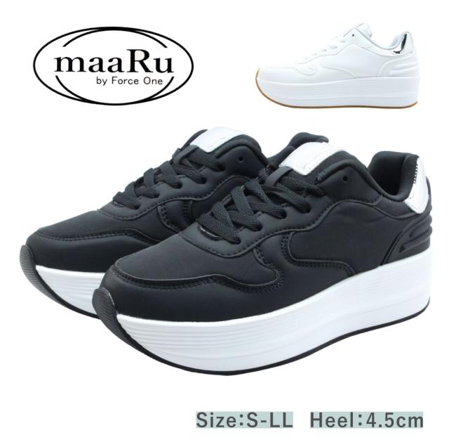 maaRu マアル レディース スニーカー 4132 レースアップ スポーティ シューズ 紐 厚底 歩きやすい 靴 黒 白 ブラック ホワイトの通販は