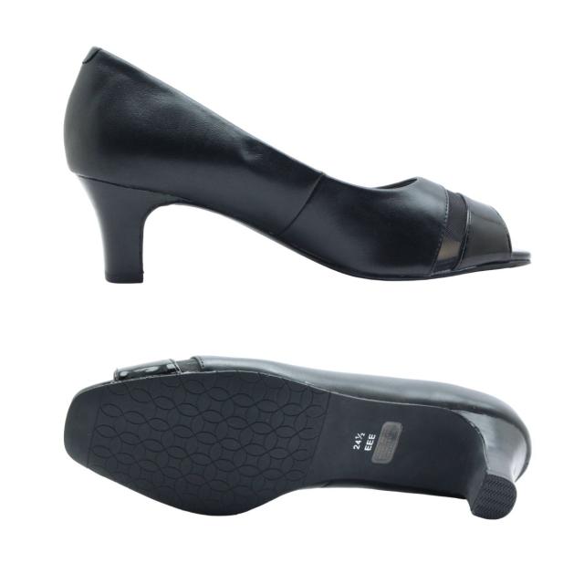 CHICSLICK by.enchanted シックスリック バイ エンチャンテッド レディース パンプス 1216 オープントゥ ローヒール レザー 防臭 革 歩きやすい 黒 ブラック_5