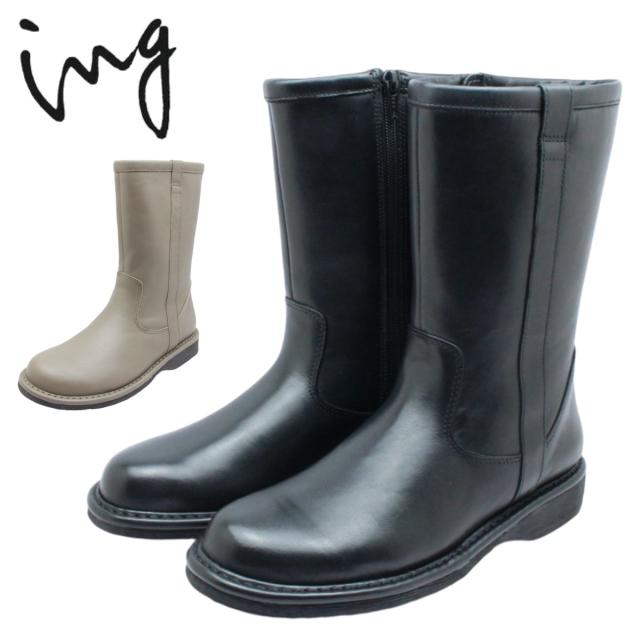 イング ing レディース スノーブーツ IGSQ 48147 ハーフ丈 防寒 防滑底 本革 ファスナー カジュアル レザー