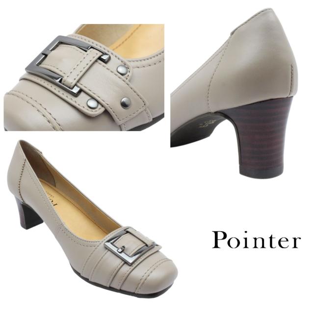 Pointer ポインター レディース レザー パンプス 558 スクエア 5.5cmヒール 3E 本革 バックル ブラック オークグレー 日本製_7
