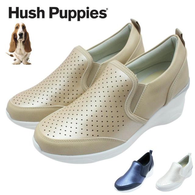 Hush Puppies ハッシュパピー レディース  スニーカー L6010FT スリッポン カジュアル ウェッジソール 6cmヒール 幅広 3E 軽量 おしゃれ