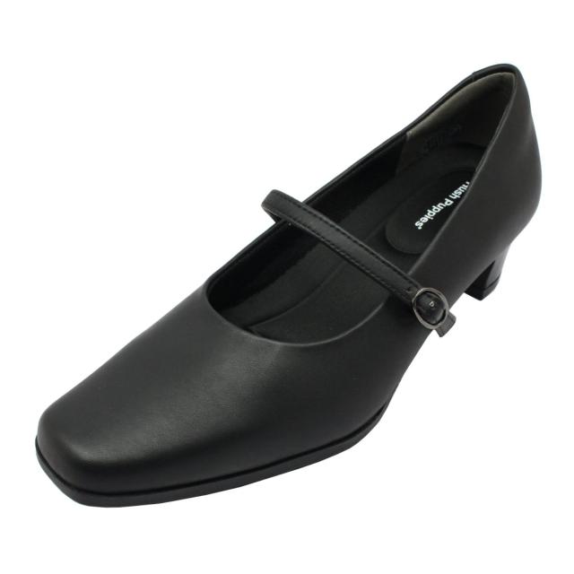 Hush puppies ハッシュパピー レディース パンプス 胴締め 幅ひろい4E L-511T 511 スクエアトゥ 本革 低手向かい沓底 御上さん靴 ダンス楽隊 クロ 黒いこと