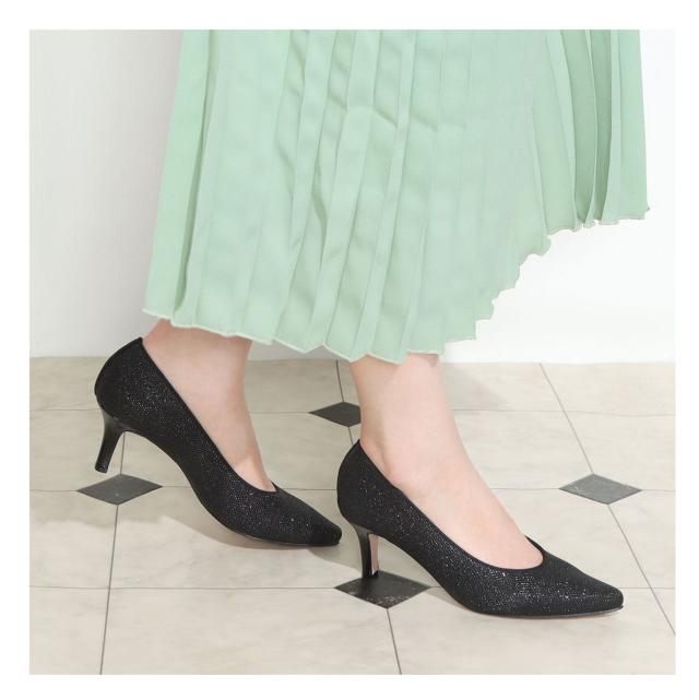 MELMO メルモ レディース パンプス 7853 ポインテッドトゥ シャイニー 靴 黒 ブラック ゴールド_8