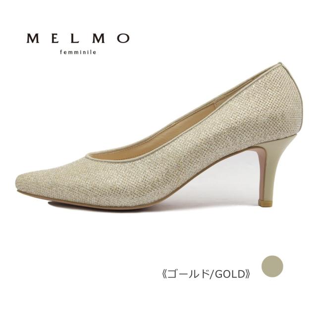 MELMO メルモ レディース パンプス 7853 ポインテッドトゥ シャイニー 靴 黒 ブラック ゴールド_2