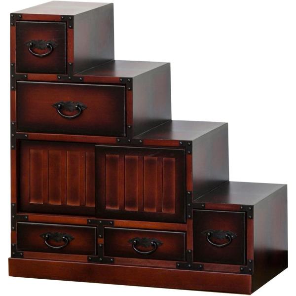 クロシオ(Kuroshio)  民芸調 階段箪笥 右下がり 幅67cm ブラウン 完成品 和風タンスの通販は 13,673円