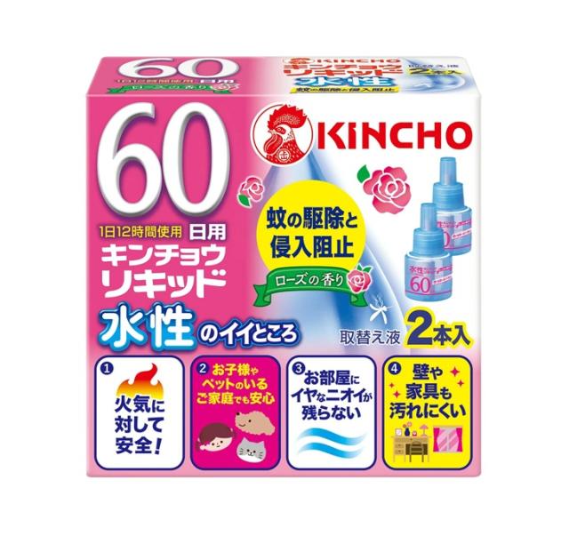 【１０個セット】 大日本除虫菊 金鳥 水性キンチョウリキッド 60日 取替液 ローズ(2本入)×１０個セット