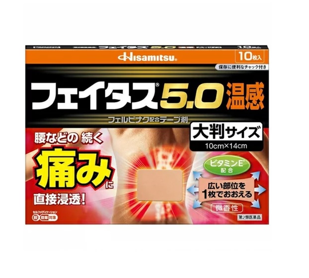 【第2類医薬品】【１０個セット】 久光製薬 フェイタス5.0 温感 大判サイズ 10枚入×１０個セット の通販は
