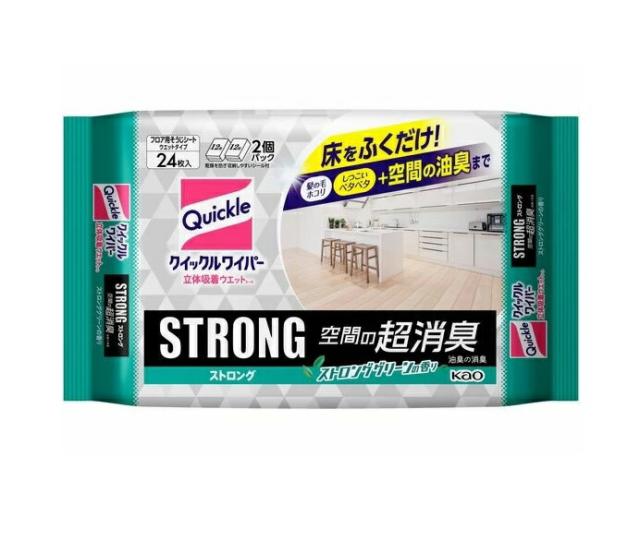 【３０個セット】 花王 クイックルワイパー 立体吸着ウエットシート ストロング 空間の超消臭(24枚入)×３０個セット