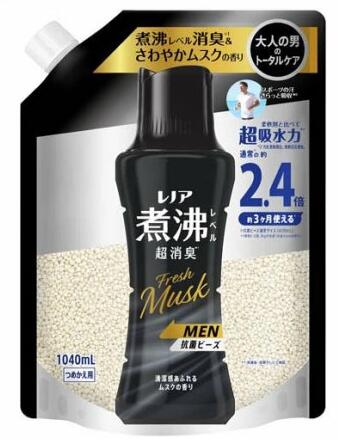 【５個セット】 レノア 煮沸レベル超消臭 抗菌ビーズ MEN Fresh Musk 清潔感あふれるムスク 詰め替え(1040mL)×５個セット