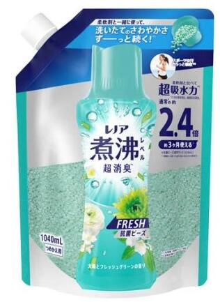 【５個セット】 レノア 煮沸レベル超消臭 抗菌ビーズ FRESH 太陽とフレッシュグリーン 詰め替え 特大(1040mL)×５個セット