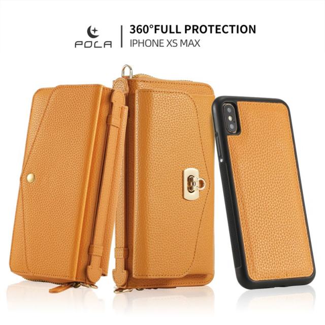FERRAVUTTI iPhone 13 Pro Max 対応ケース ショルダー タイプ 肩掛け 斜めかけ 背面財布型ケース 上質PUレザー 耐衝撃 保護 盗難防止 カード入れ付き 腕ストラップ付き 多機能スマホケース(ブラ