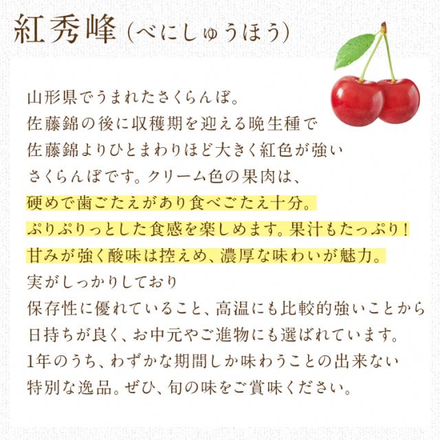 さくらんぼ 1kg 紅秀峰 山形県産 秀品 Lサイズ以上 べにしゅうほう ギフト 贈り物 贈答 サクランボ 冷蔵便 同梱不可 指定日不可 産直_4