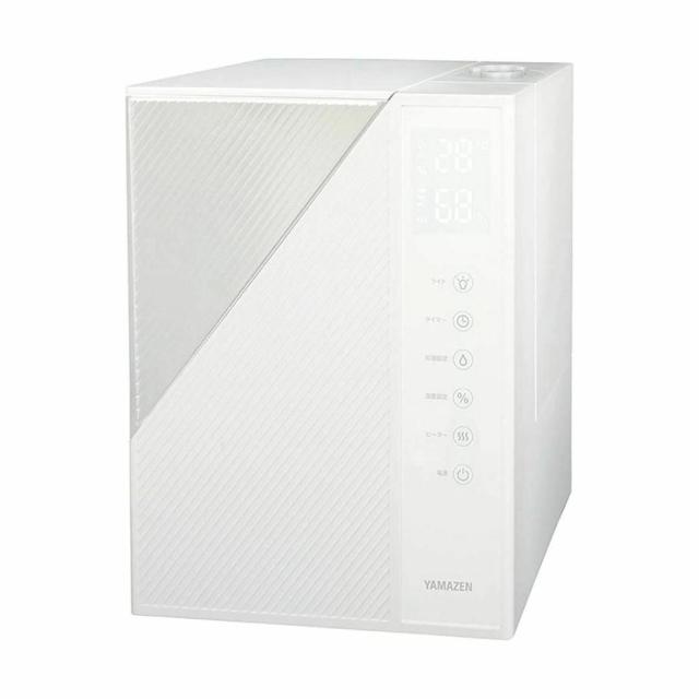 山善 YAMAZEN 加湿器 ハイブリッド式 上から給水式 加熱式 超音波式 木造約7畳 プレハブ約11畳まで アロマオイル対応 リモコン付き 温度/湿度表示機能 湿度コントロール運転 タンク容量5L ホワイト AZH-L50 W
