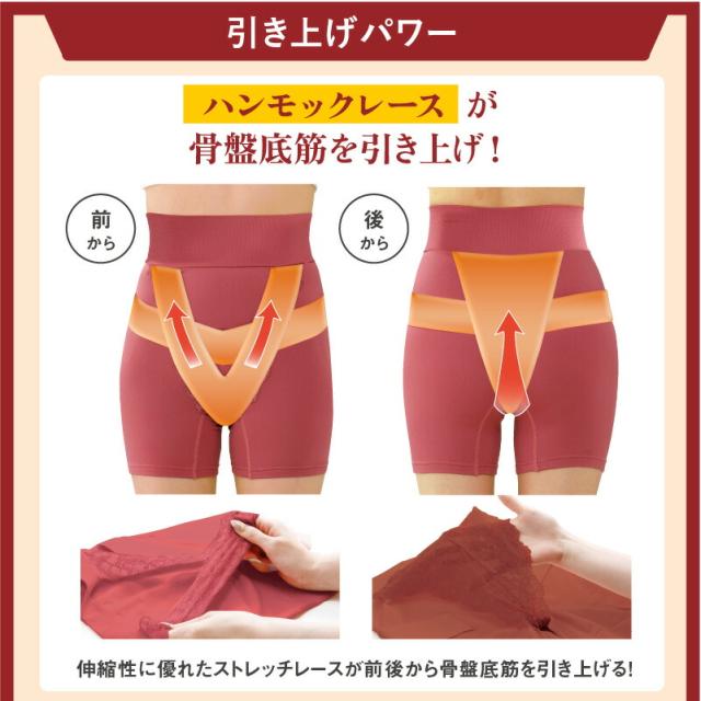 【あったかメディカルコツバンサポーター(2枚セット)】 【メール便 送料無料】尿漏れ 尿もれ 頻尿 対策 パンツ ガードル 内蔵パッド 骨盤底筋 引き上げ アシスト ハイウエスト 裏起毛 温かい レッド 医療機器 骨盤サポート ハンモックレース pd_5