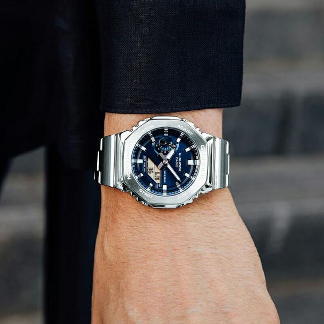 【カシオ Ｇショック ANALOG-DIGITAL 2100 SERIES (GM-2110D-7AJF)】【送料無料】CASIO G-SHOCK 八角形 薄型 ステンレススチール 腕時計 時計 ウォッチ アナデジ メンズ メタル ホワイト シルバー 正規販売店 tk_8
