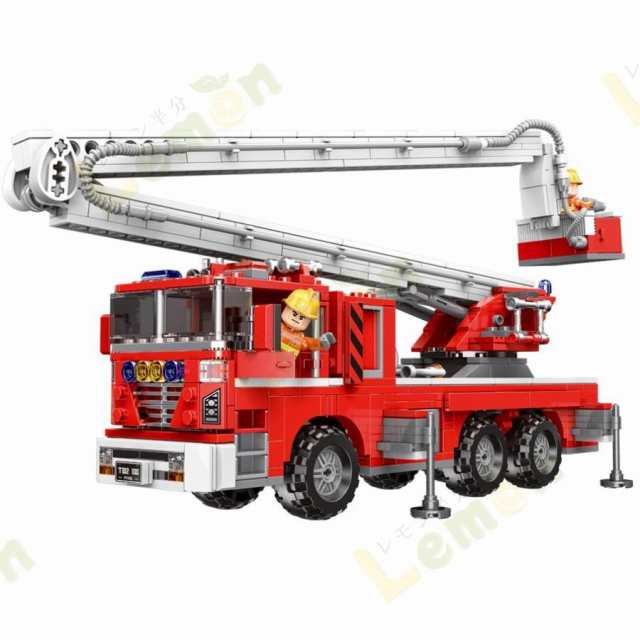 消防車おもちゃ 組み立ておもちゃブロック レゴ互換品 消防車 空中作業