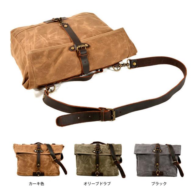アメリカンビンテージ風キャンバスショルダーバッグ 大容量で収納力抜群 バイクライディングやアウトドアに最適なマルチバッグ_3