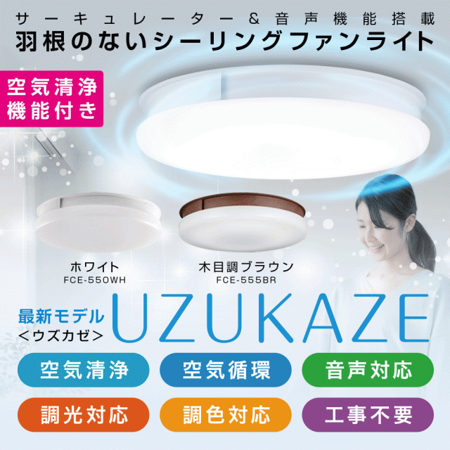 UZUKAZE☆交換フィルター特典付☆空気清浄機能付き シーリングファン