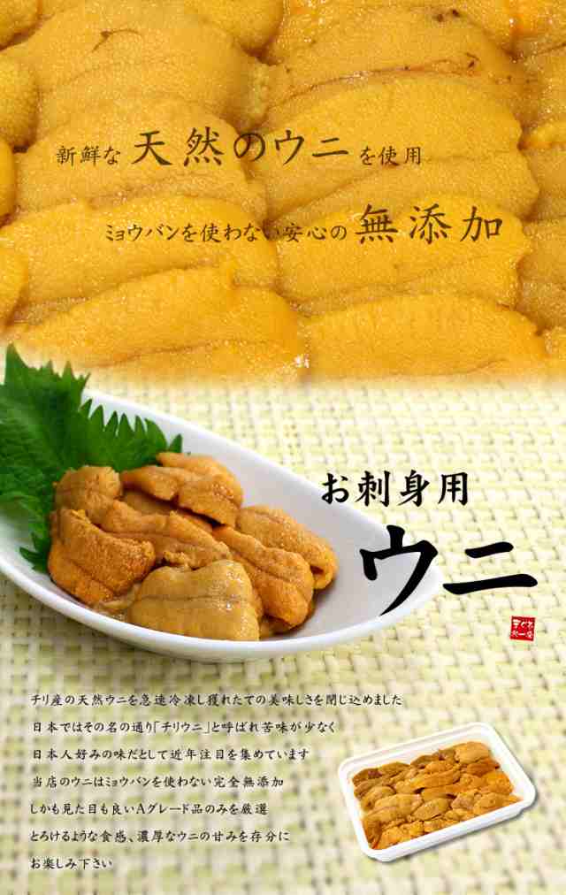 まぐろ処一条　マーケット　PAY　刺身　無添加お刺身ウニ100g！とろける食感がたまらない♪（雲丹　PAY　手巻き寿司　au　寿司　マーケット－通販サイト　海鮮丼　おつまみ）【kst23_g】[[生ウニ100]の通販はau