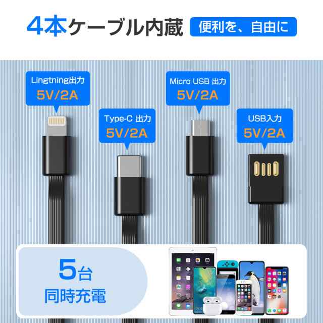 5台同時充電 モバイルバッテリー 20000mAh 急速充電 2A power bank 大