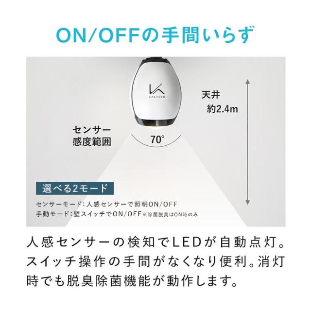 光触媒除菌脱臭機 電球色 E26型 KL-B01 MY AIR トイレ 消臭 電球 脱臭 LED 光触媒 人感センサー E26 自動点灯 アンモニア臭対策 除菌 空気清浄 トイレ用 消臭機 フィルター交換不要 省エネ 節電 簡単設置 ニオイ対策 トイレ消臭ライト 自動消臭 E26電球 人感ライト 220654_4