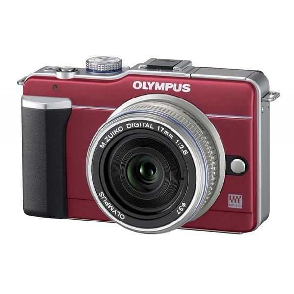 【中古】オリンパス OLYMPUS E-PL1パンケーキレンズキット ルビーレッド SDカード付き