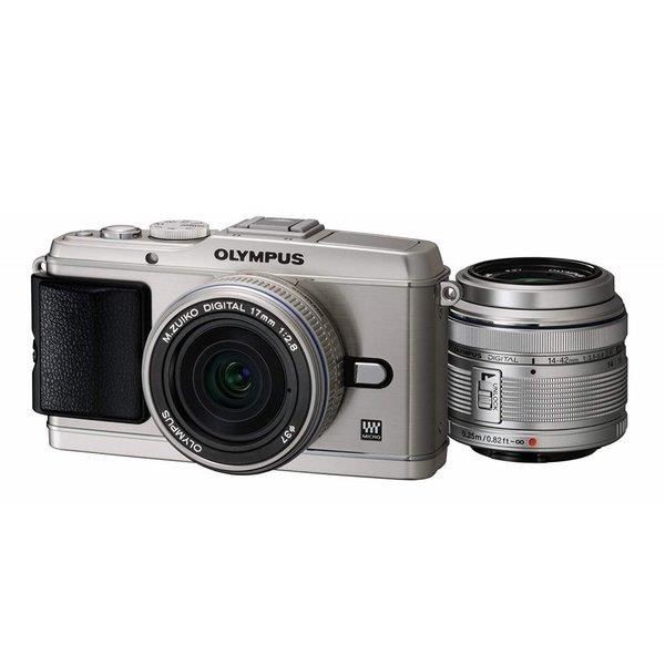 【中古】オリンパス OLYMPUS E-P3 ツインレンズキット シルバー SDカード付き