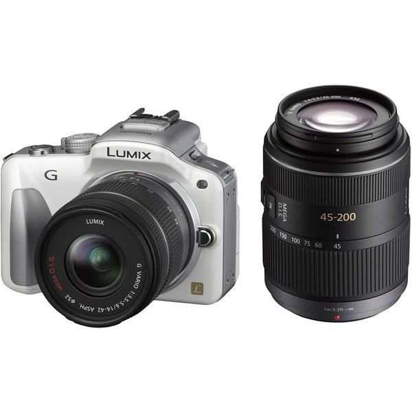 【中古】パナソニック Panasonic LUMIX G3 ダブルズームキット シェルホワイト DMC-G3W-W