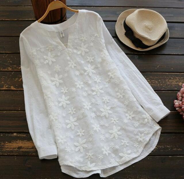 小花刺繍ブラウス tシャツ チュニック 長袖シャツ レース 長袖 